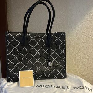 Michael Kors Black Eyelet Saffiano Tote with Silver Hardware